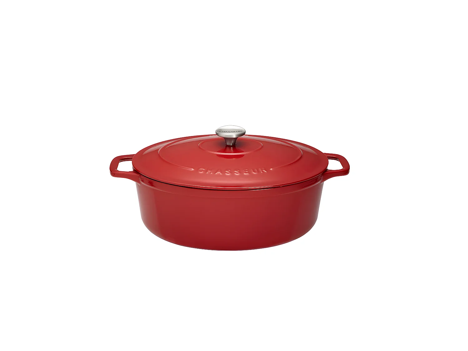 Cocotte ovale 31 cm chasseur rouge uni interieur sable