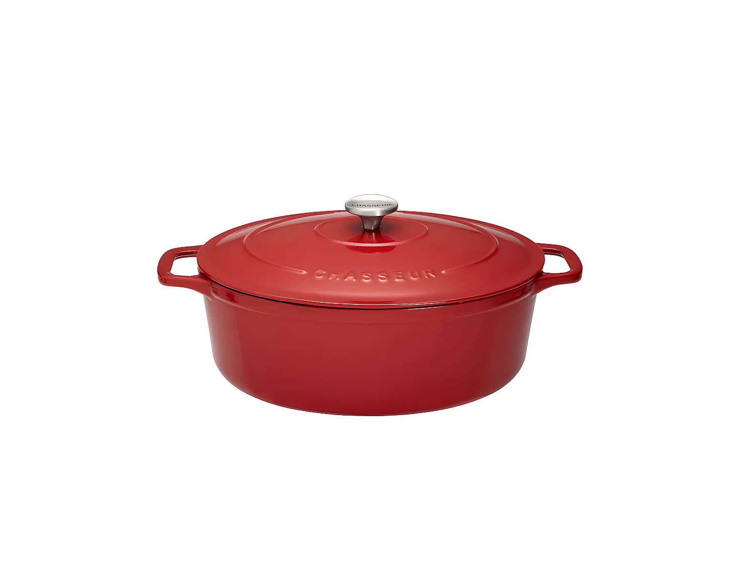 Cocotte ovale 31 cm chasseur rouge uni interieur sable