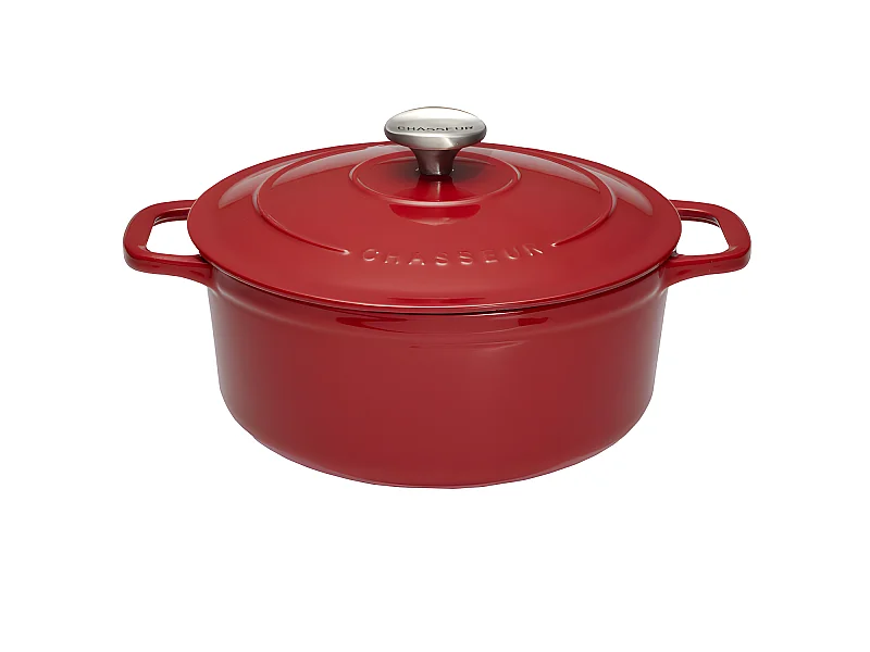 Cocotte ronde 24 cm chasseur rouge uni interieur sable