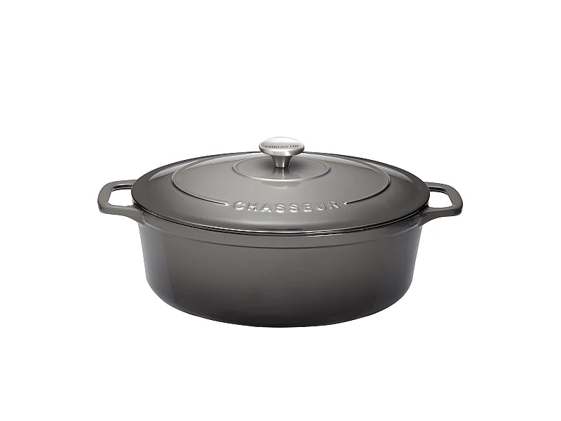 Cocotte ovale 33 cm chasseur gris caviar intérieur noir