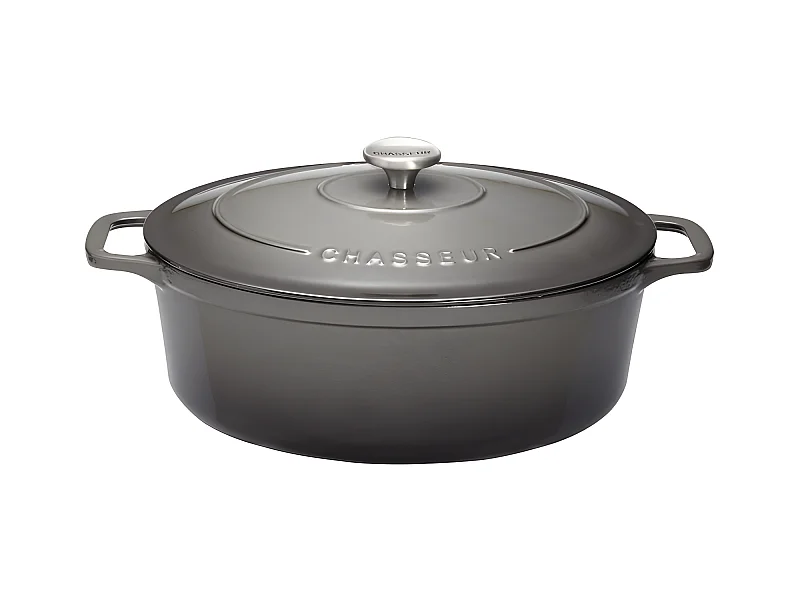 Cocotte ovale 29 cm chasseur gris caviar interieur noir