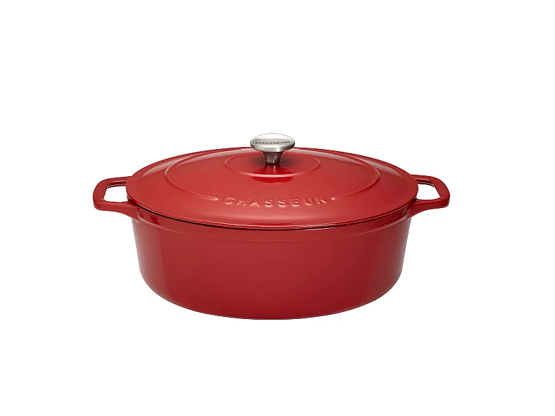 Cocotte ovale 35 cm chasseur rouge uni interieur sable