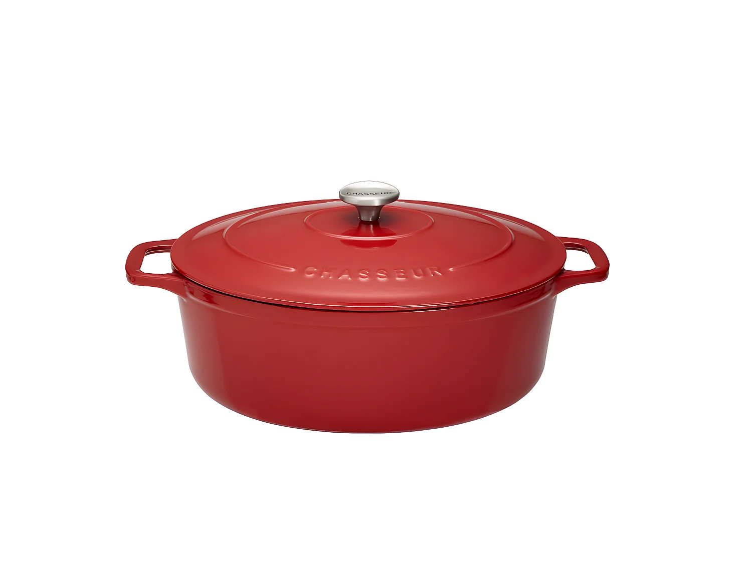 Cocotte ovale 35 cm chasseur rouge uni interieur sable