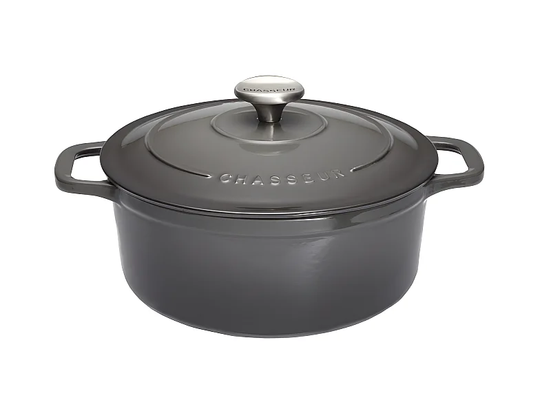 Cocotte ronde 28 cm chasseur gris caviar interieur noir
