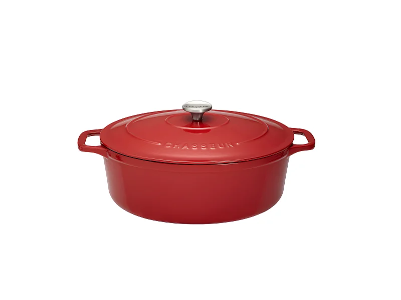 Cocotte ovale 33 cm chasseur rouge uni interieur sable