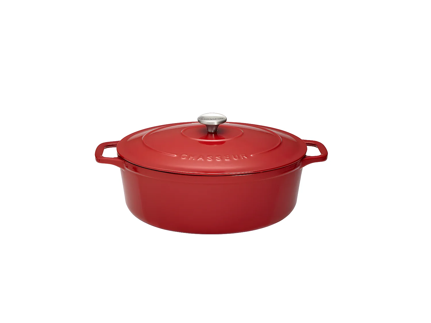 Cocotte ovale 33 cm chasseur rouge uni interieur sable