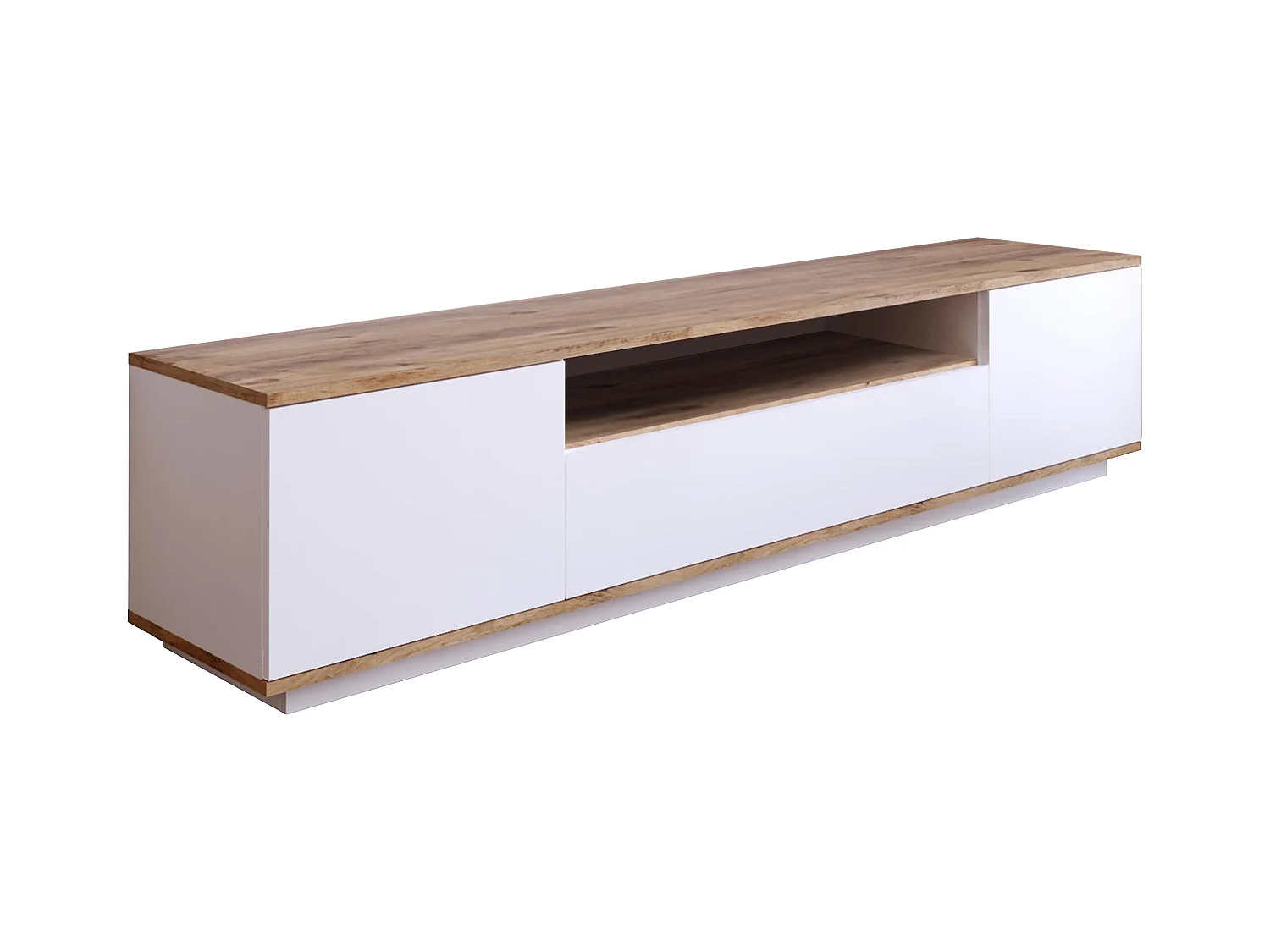 Tv-meubel met 3 deuren en 1 nis - Wit en naturel - LOTULA