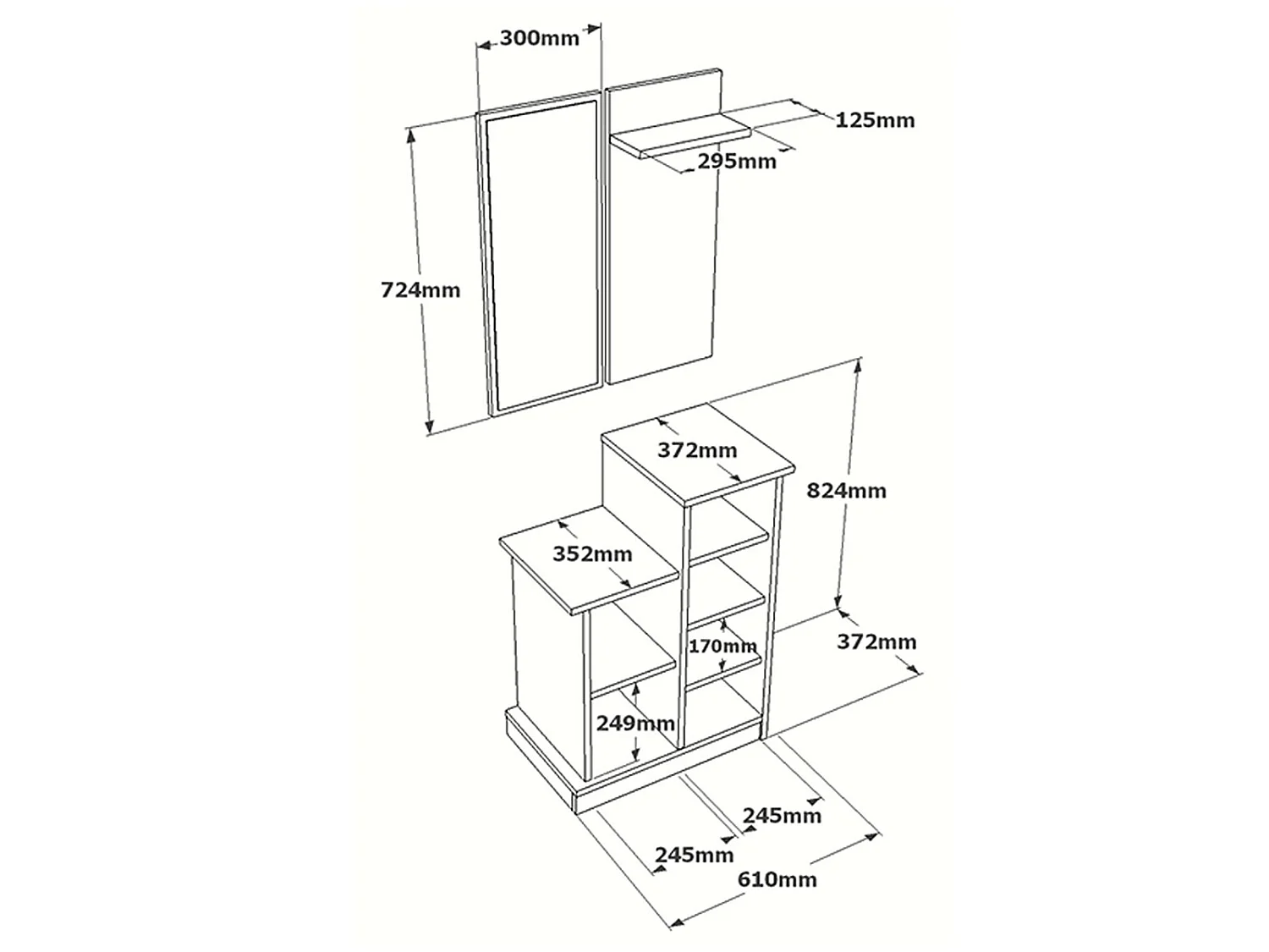 Vestiaire avec miroir et rangements - Anthracite et naturel - BAVALO