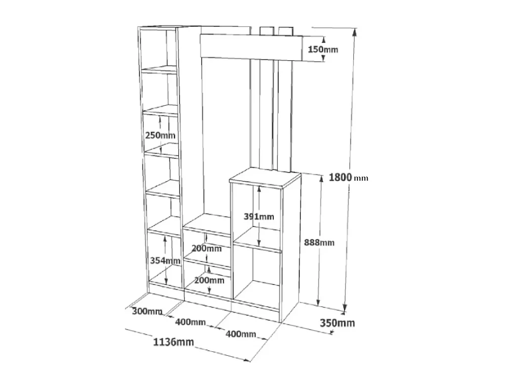 Vestiaire avec 3 portes et 1 miroir - Blanc et naturel - MIROTA