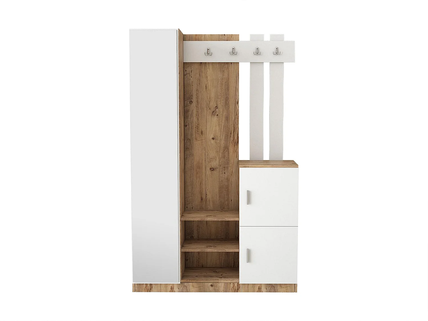 Vestiaire avec 3 portes et 1 miroir - Blanc et naturel - MIROTA