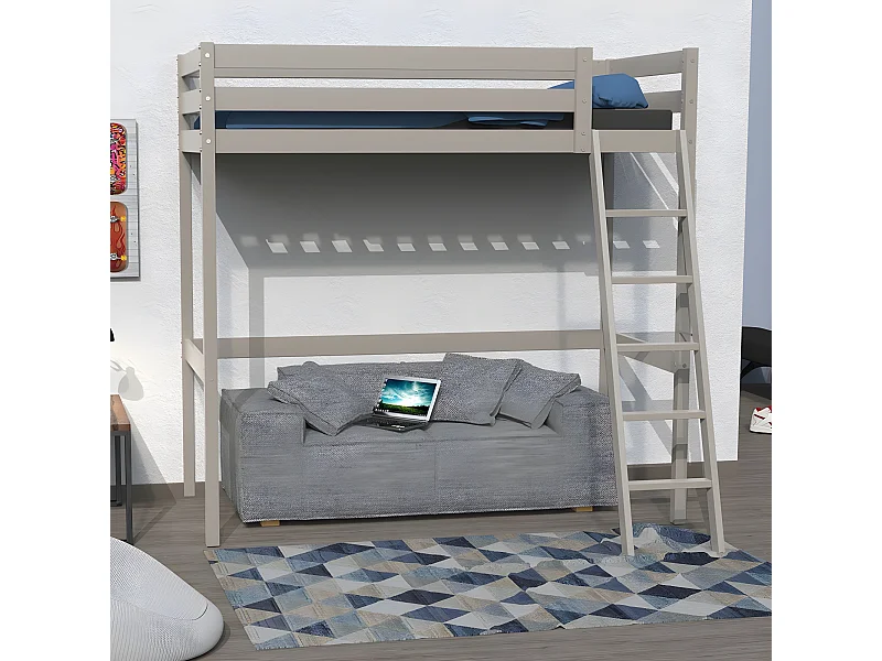 Lit mezzanine STUDIO 90x190 + 1 sommier / Gris Taupe