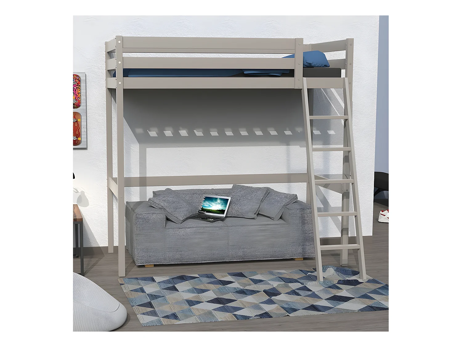 Lit mezzanine STUDIO 90x190 + 1 sommier / Gris Taupe