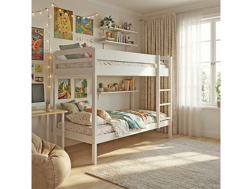 Lit superposé BRICE 90x190 + 2 sommiers / Blanc