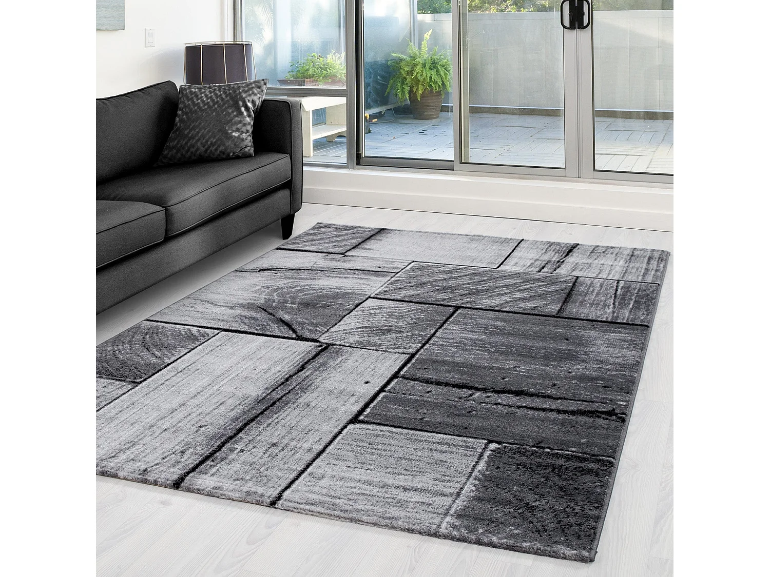PARQUET - Tapis a effet parquet en bois - Nuance de Gris 200 x 290 cm