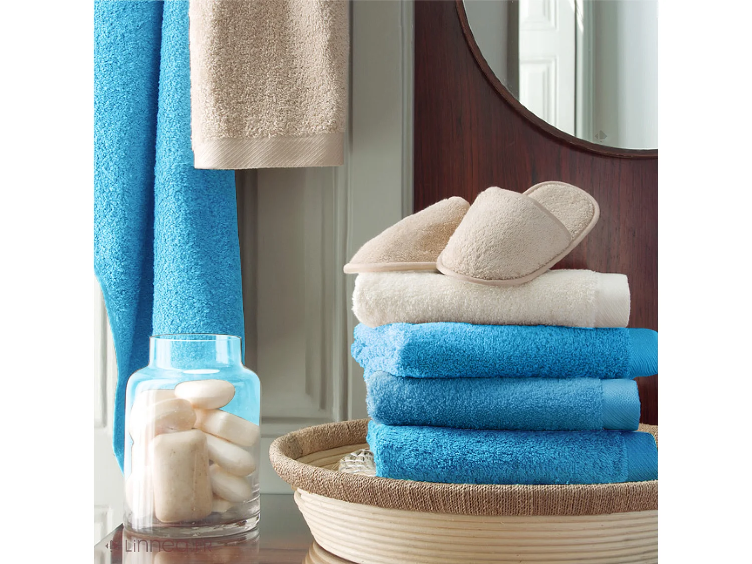 Lot de 2 serviettes invité 30x30 cm coton peigné ALBA bleu océan