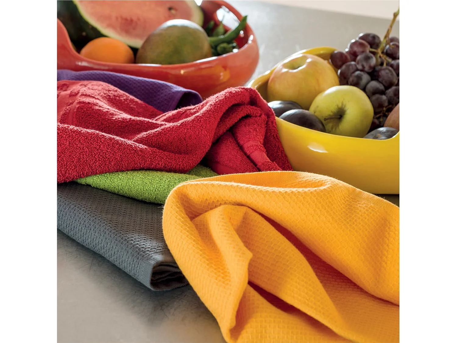 Lot de 2 torchons de cuisine 50x50 cm nid d'abeille PURE KITCHEN WAFFLE Fraise