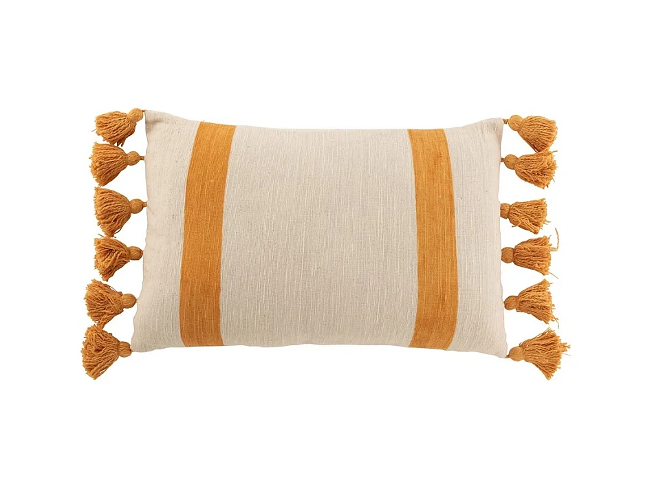 Cojín rectangular de tela blanco y ocre de 60x40x10cm