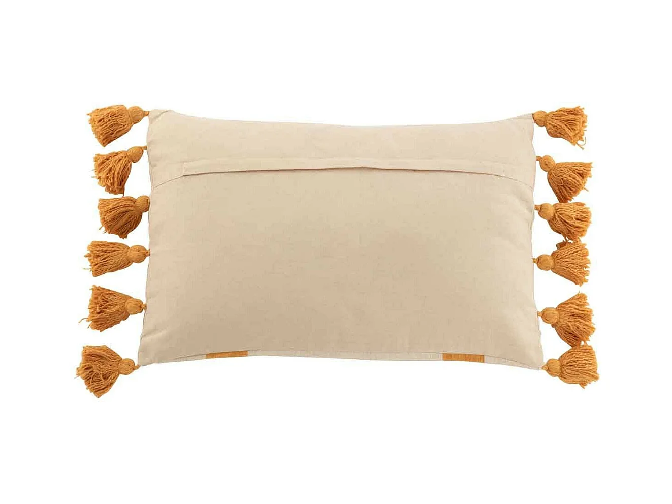 Cojín rectangular de tela blanco y ocre de 60x40x10cm