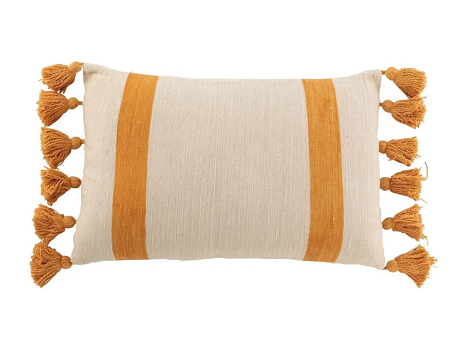 Coussin Déco à Pompons "Rayures" 40x60cm Ocre