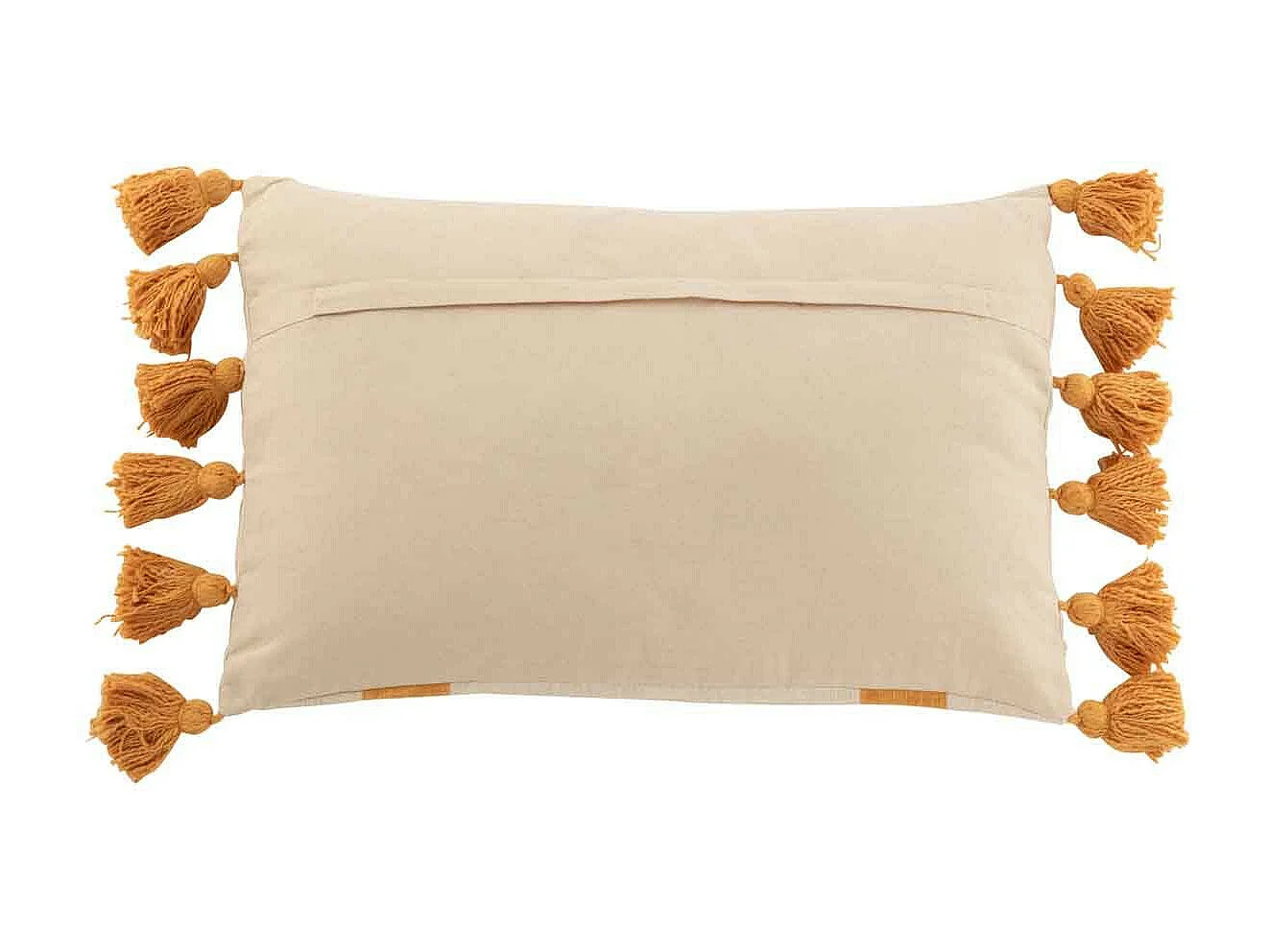 Coussin Déco à Pompons "Rayures" 40x60cm Ocre