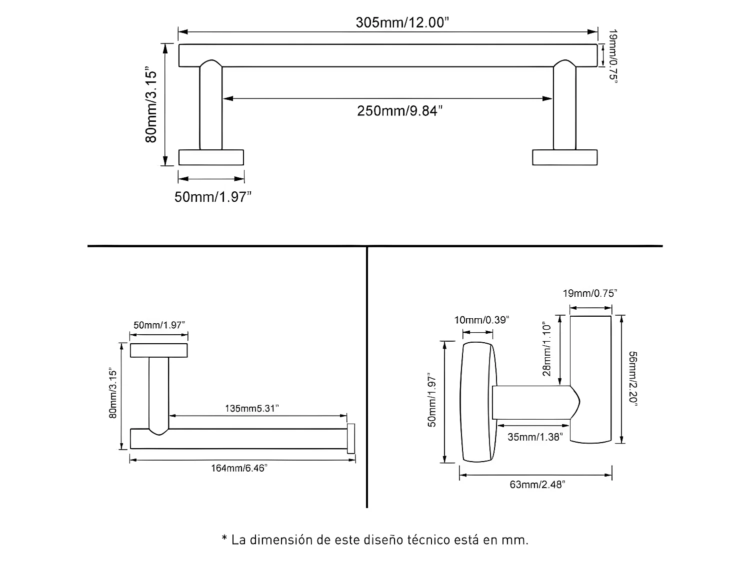 Pack accessoires salle de bain CHARLES chromé   3 crochets + 1 porte-serviette + 1 porte rouleau