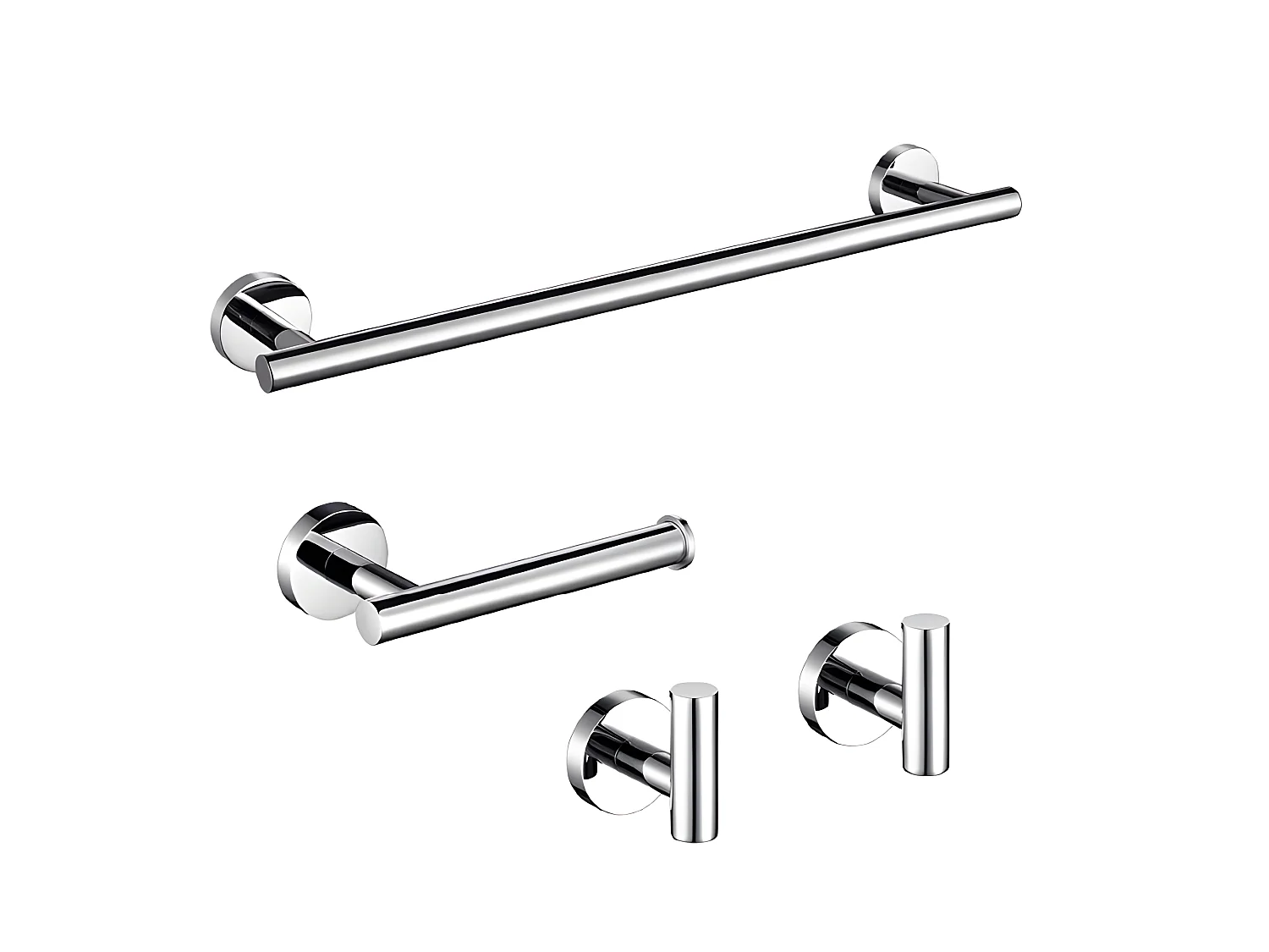 Pack accessoires salle de bain CHARLES chromé   2 crochets + 1 porte-serviette + 1 porte rouleau