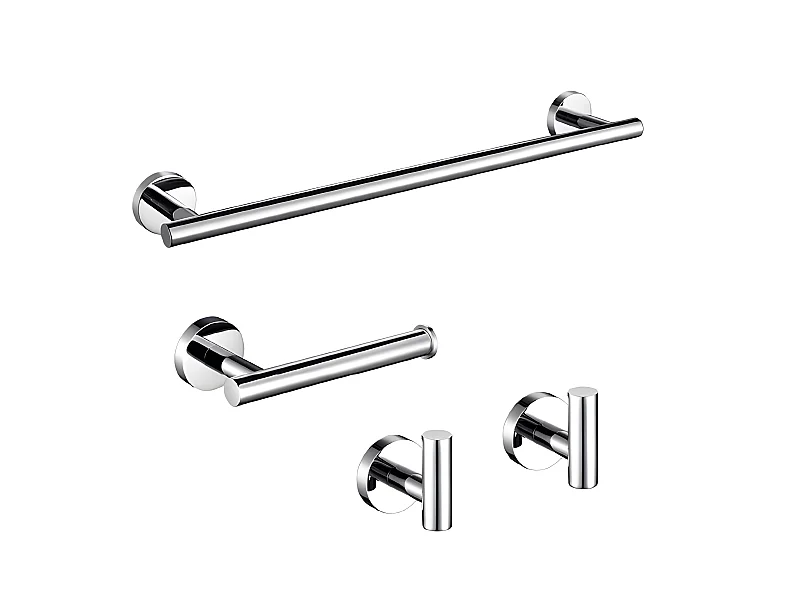 Pack accessoires salle de bain CHARLES chromé   2 crochets + 1 porte-serviette + 1 porte rouleau