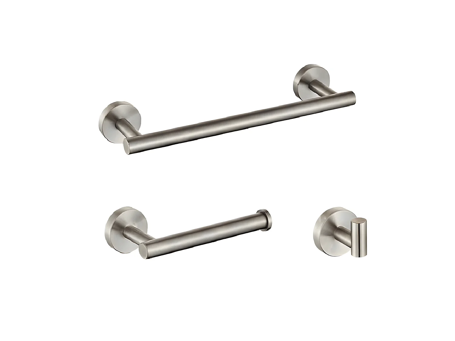 Conjunto CHARLES 30 acero cepillado  Toallero + portarrollos + 1 percha