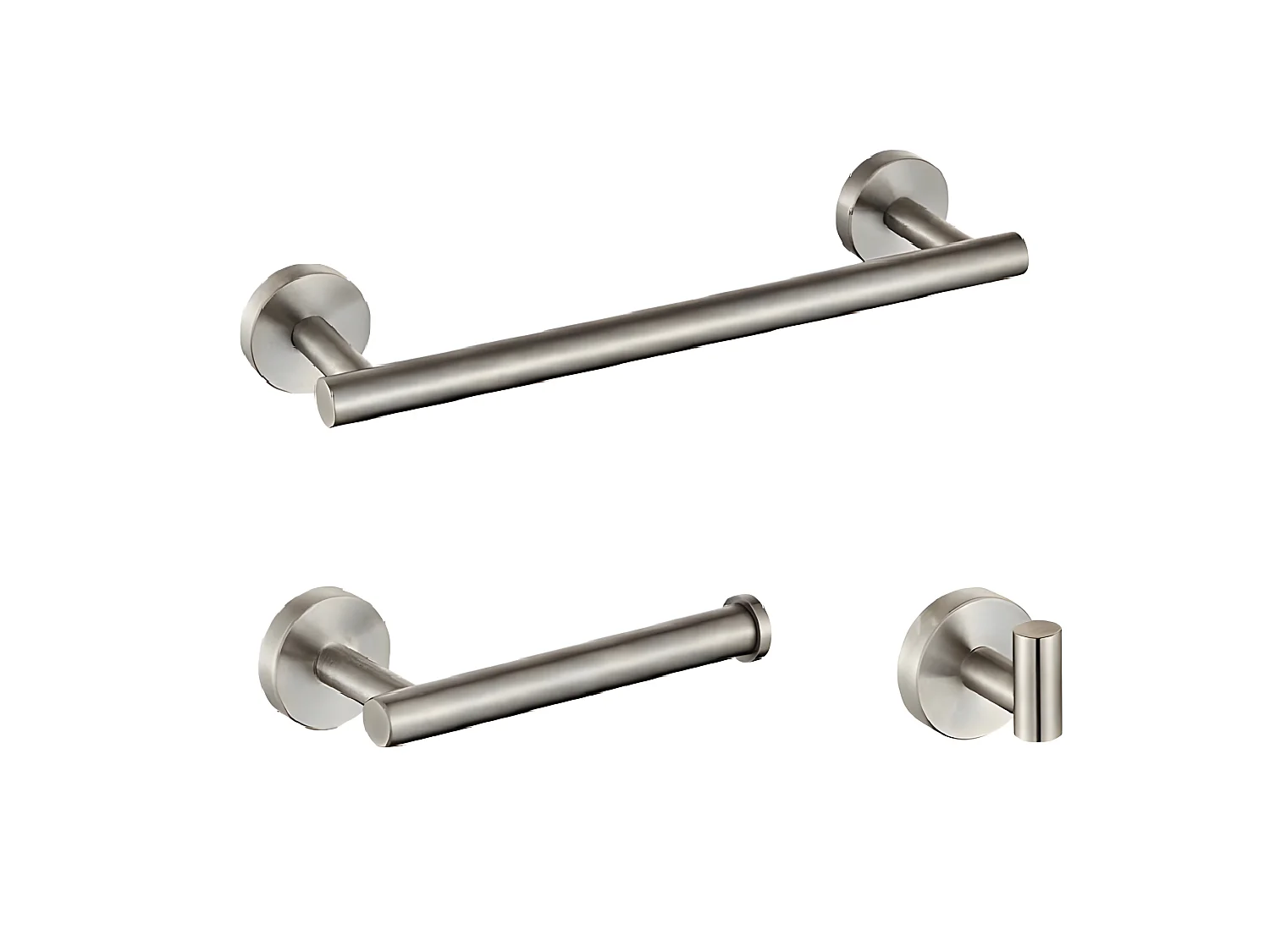 Pack accessoires salle de bain CHARLES acier brossé   1 crochet + 1 porte-serviette + 1 porte rouleau