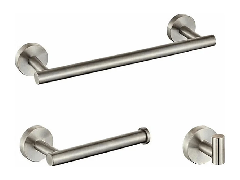 Conjunto CHARLES 30 acero cepillado  Toallero + portarrollos + 3 perchas