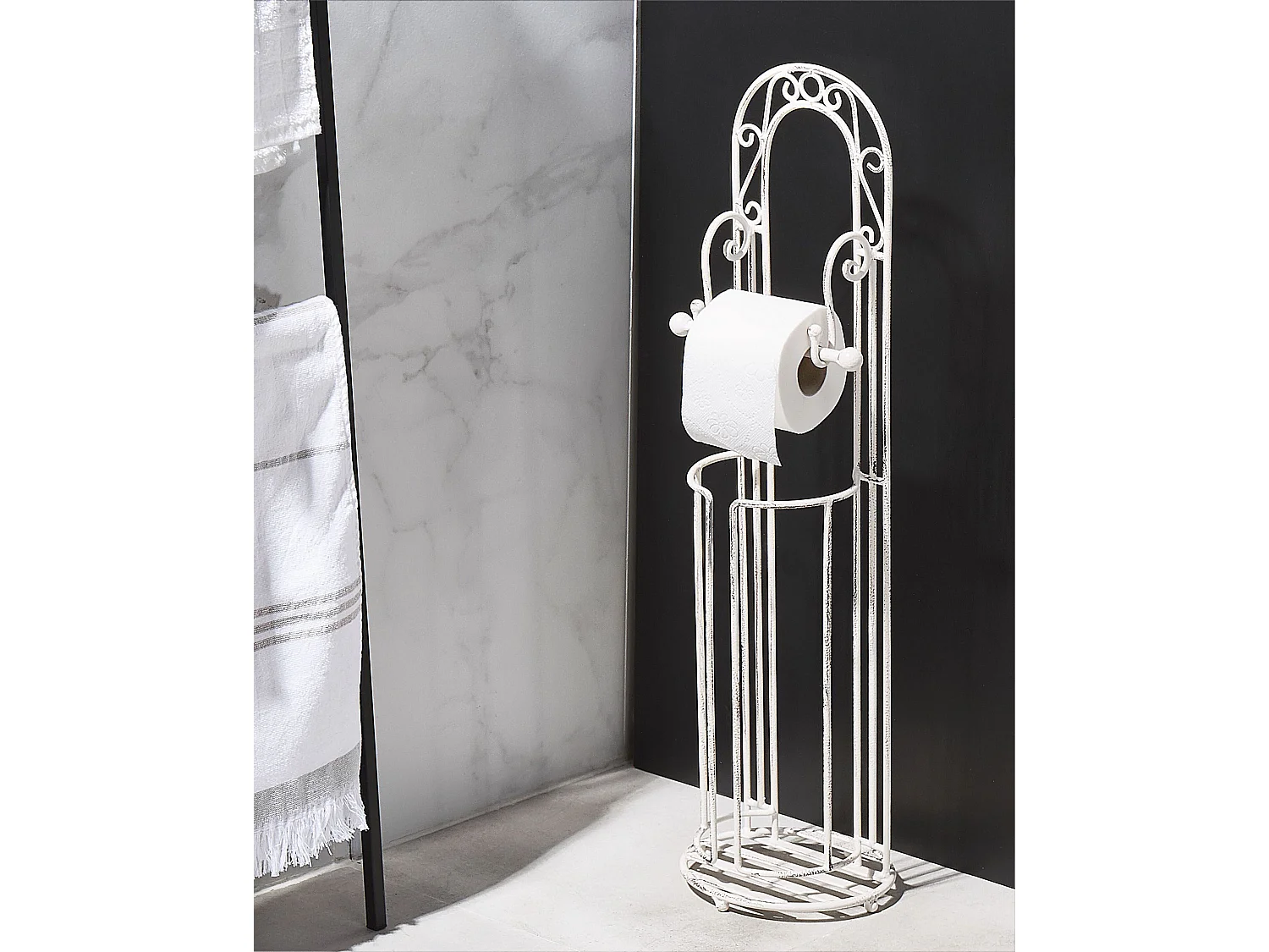 WC Papierhalter Metall weiß Antik Optik freistehend Retro Vintage Temuco