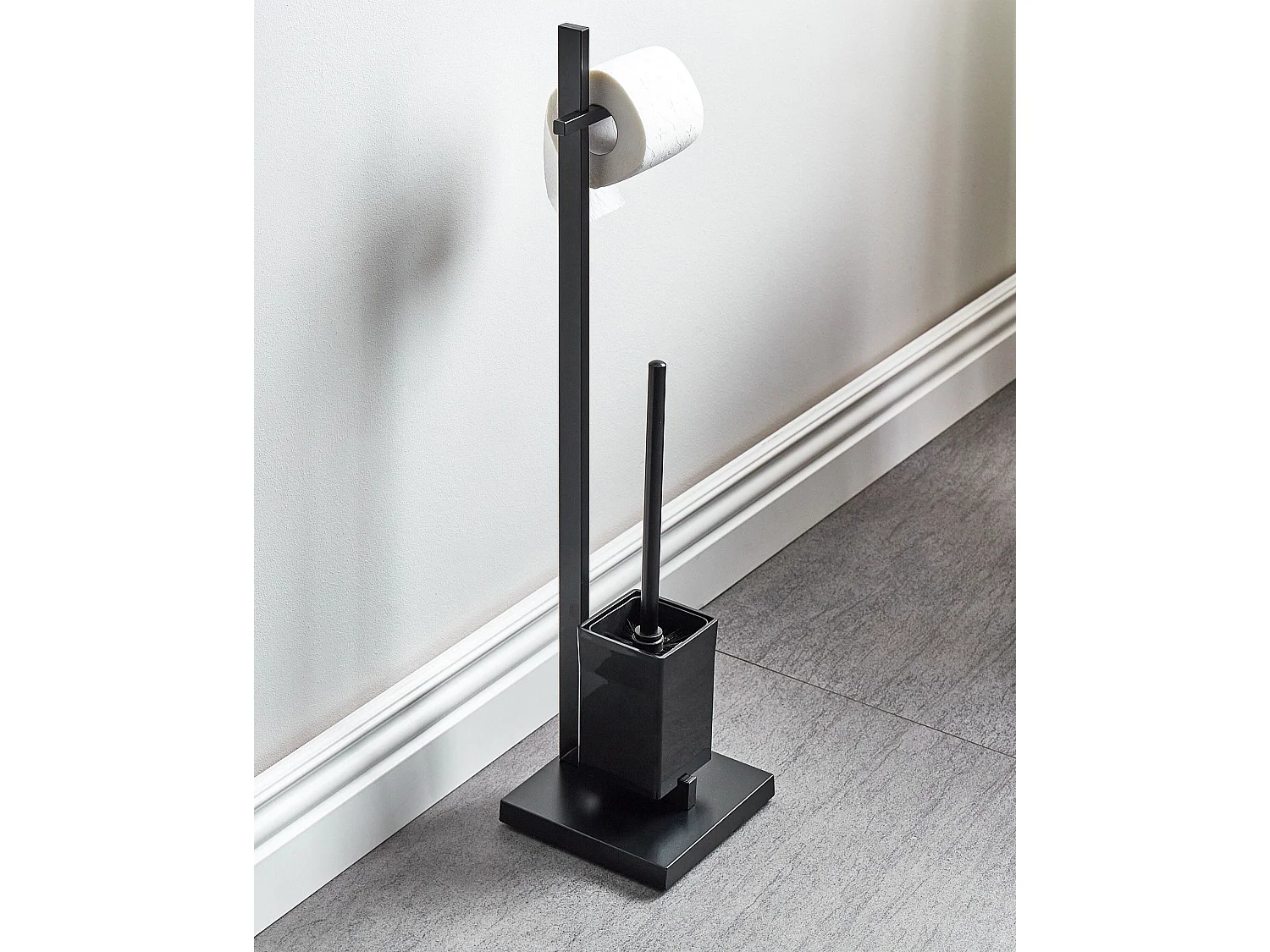 Freistehende WC-Garnitur Toilettenpapierständer mit Bürste schwarz Stahl Ulapes