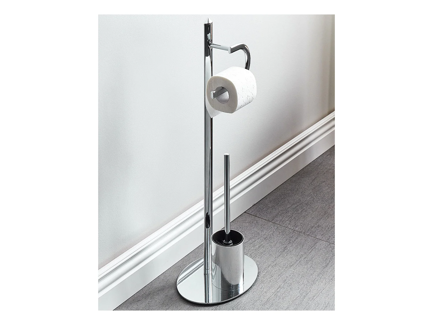 Soporte de papel higiénico y escobilla SARTO Metal Plateado