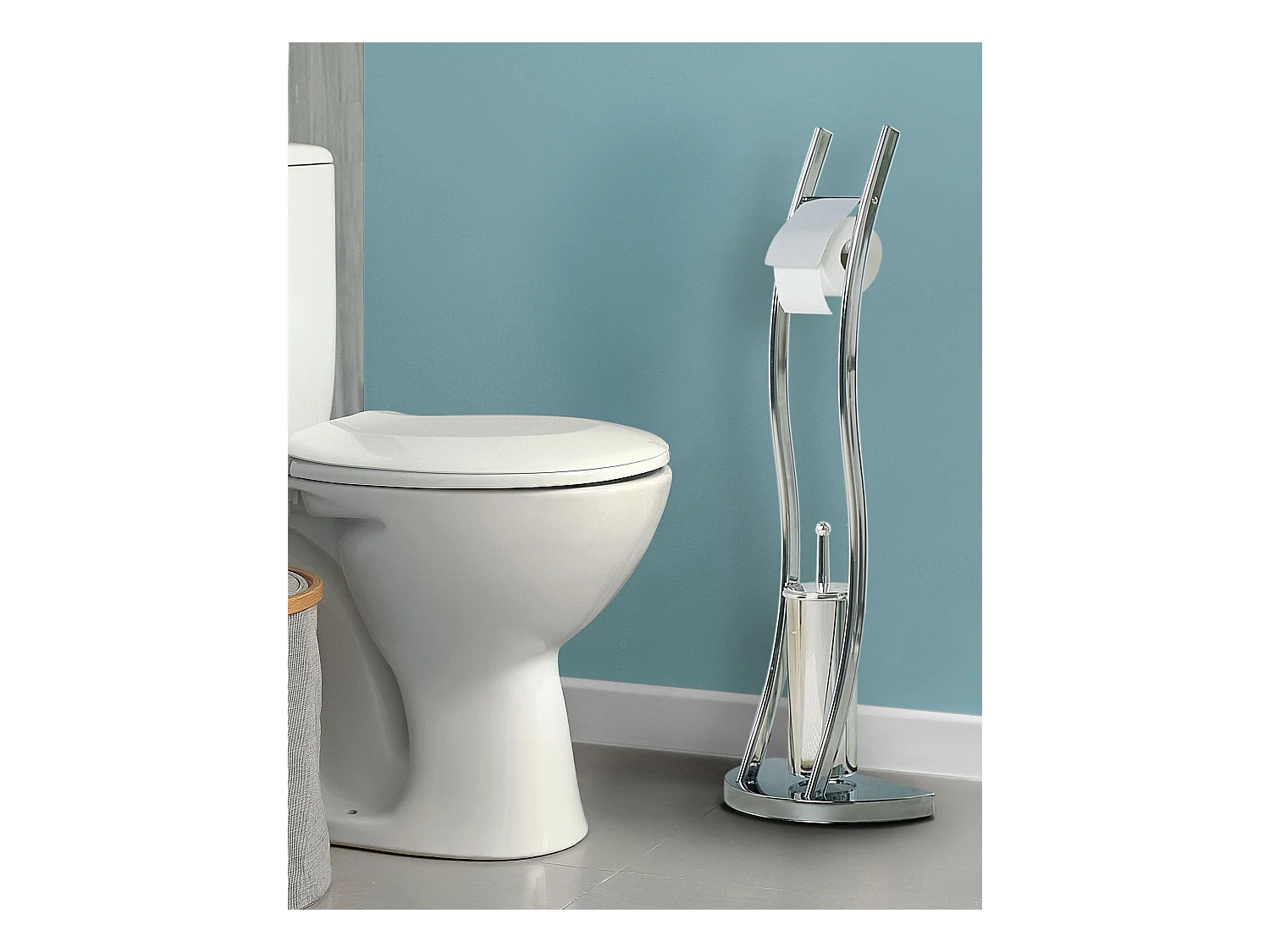 Freistehender Toilettenpapierständer mit Bürste silber Stahl modern Soacha