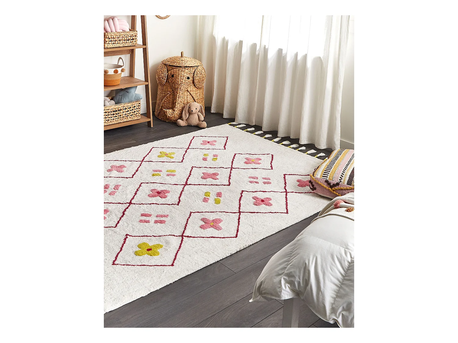 Alfombra de algodón blanco/rosa/amarillo 160 x 230 cm CAVUS