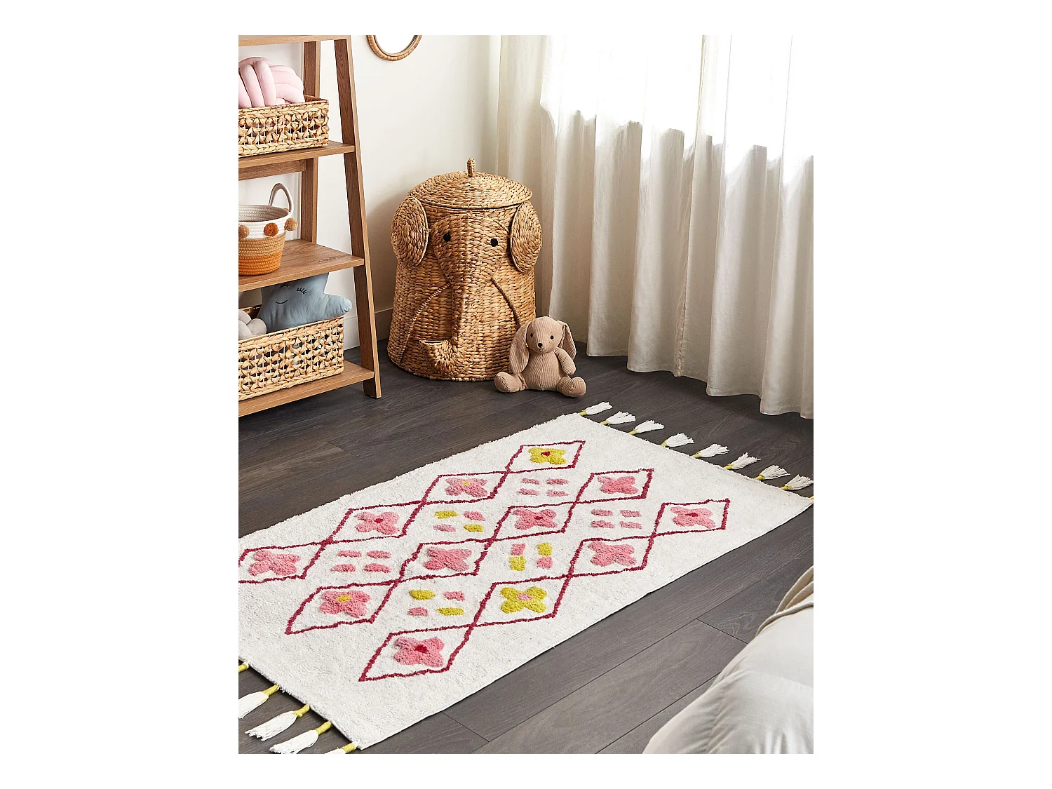 Tapete infantil em algodão branco e rosa 80 x 150 cm CAVUS