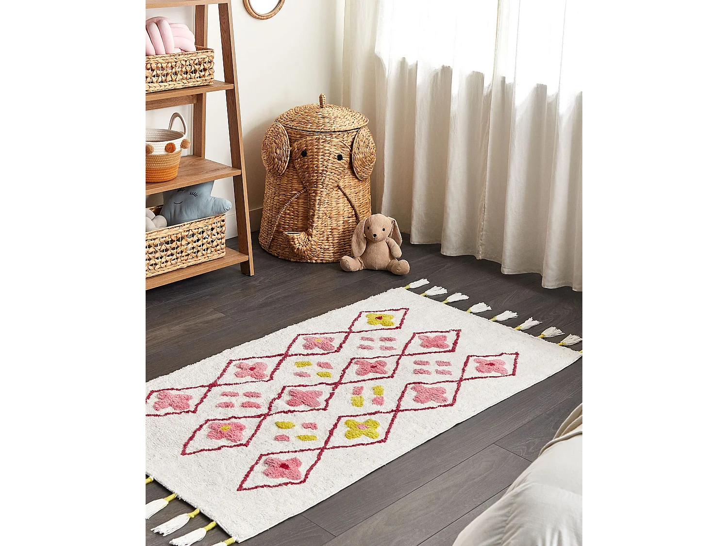 Tapis pour enfant en coton blanc et rose 80 x 150 cm CAVUS