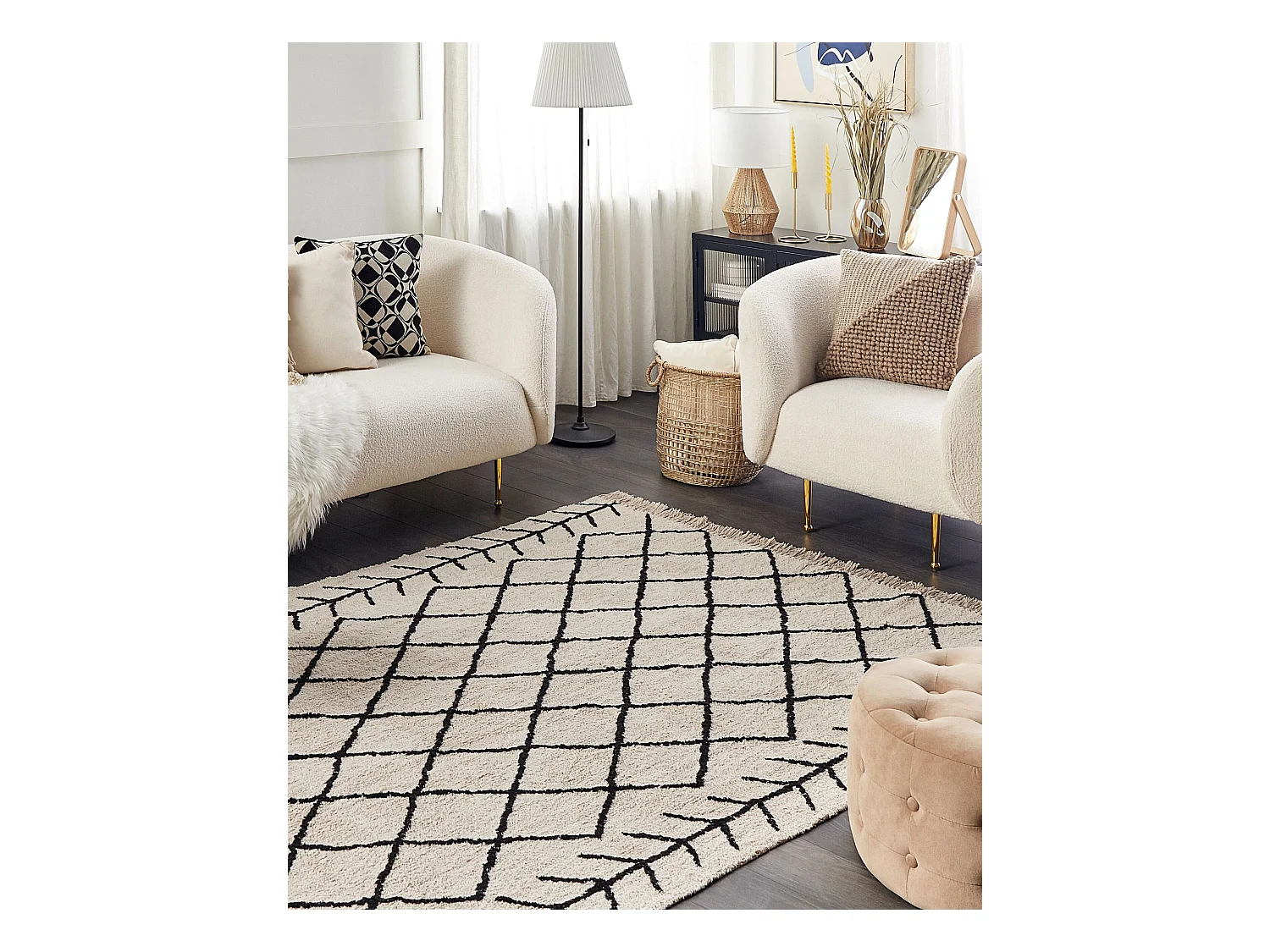 Teppich Baumwolle beige mit geometrischem Muster rechteckig 160 x 230 cm Bozkir