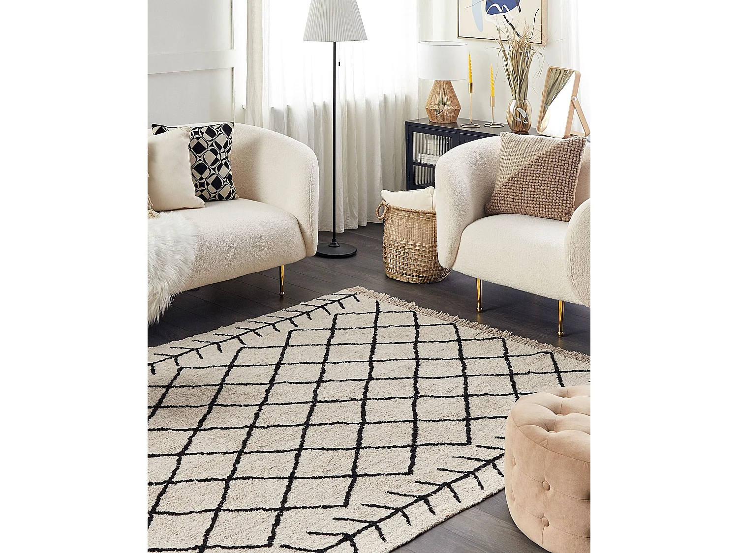 Vloerkleed katoen beige/zwart 160 x 230 cm BOZKIR