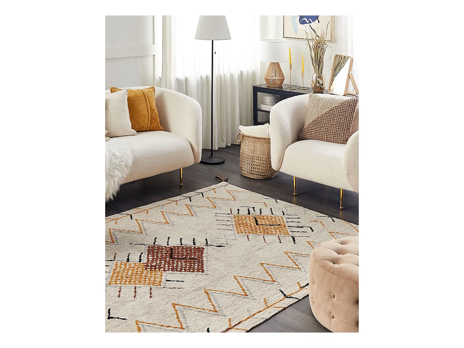 Vloerkleed katoen beige 140 x 200 cm BOLAY