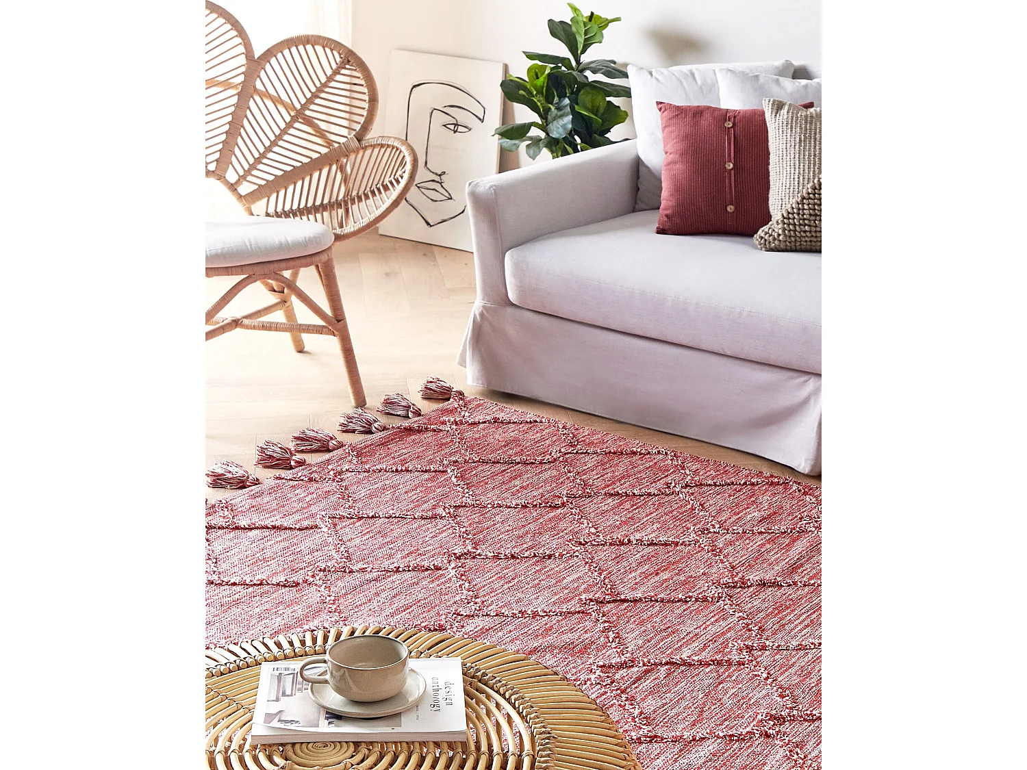 Alfombra de algodón rojo/blanco 140 x 200 cm NIGDE