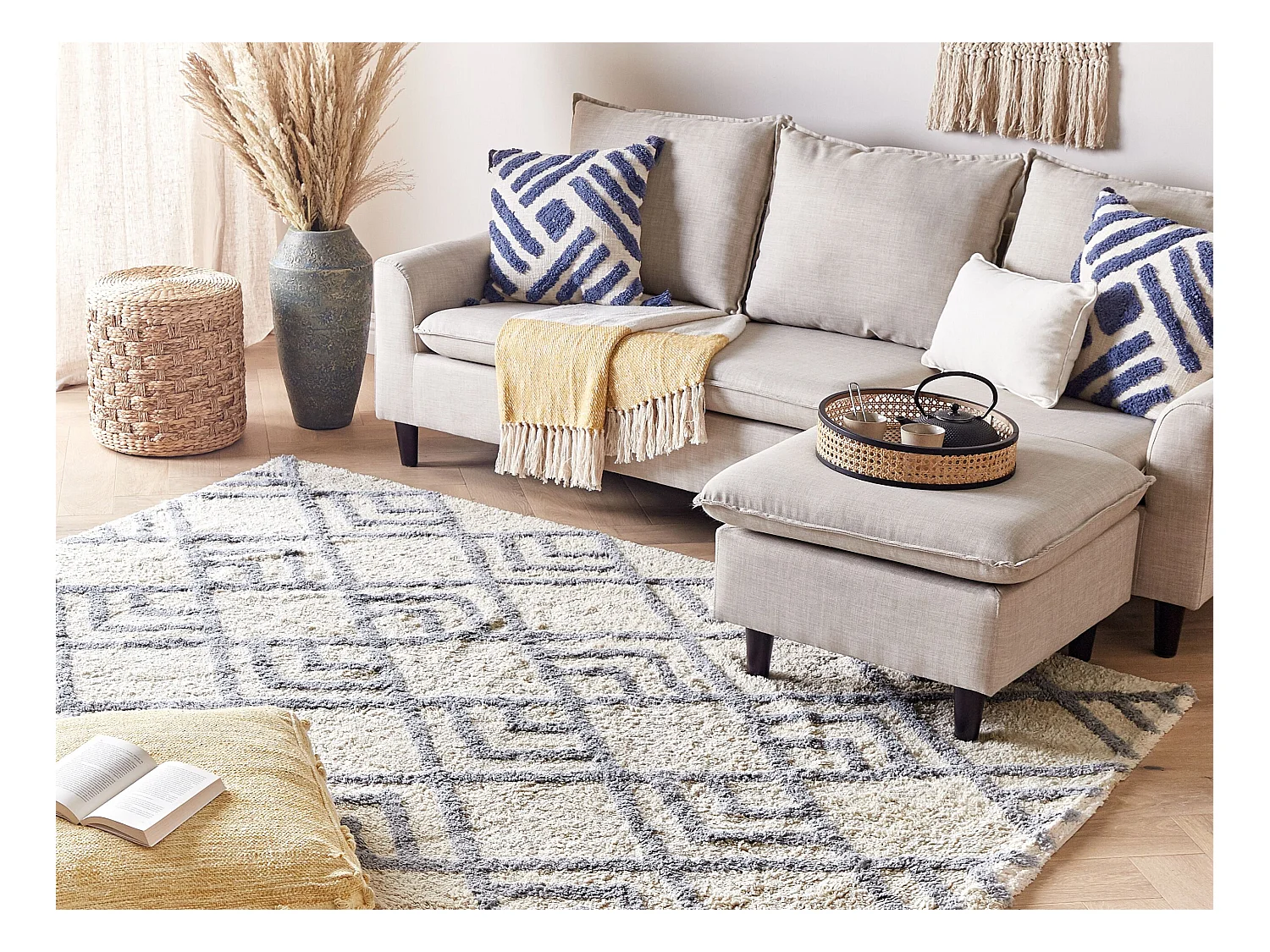 Tappeto cotone beige chiaro e grigio 160 x 230 cm NEVSEHIR