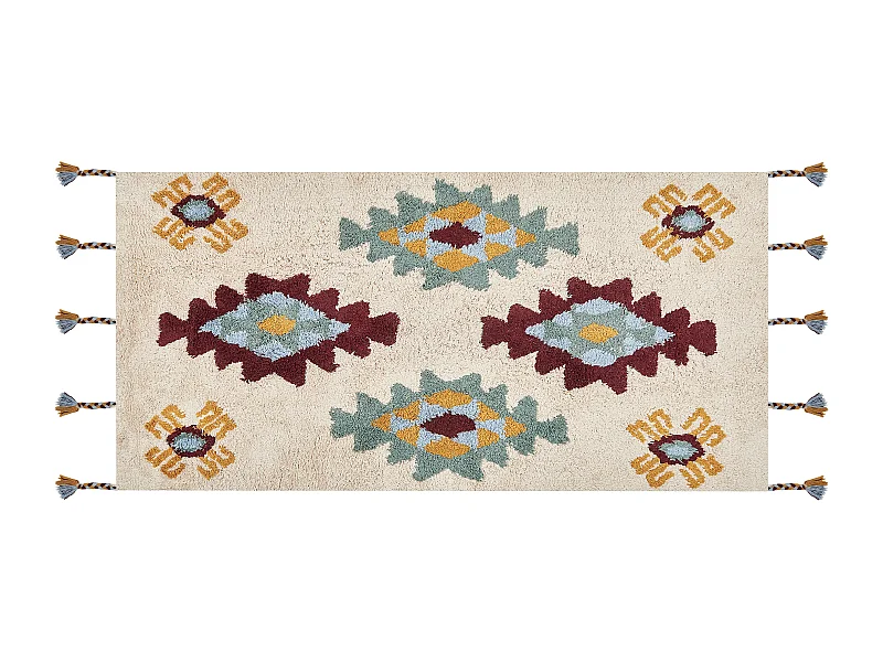 Teppich Baumwolle geometrisches Muster beige / bunt 80 x 150 cm Boho Duzce