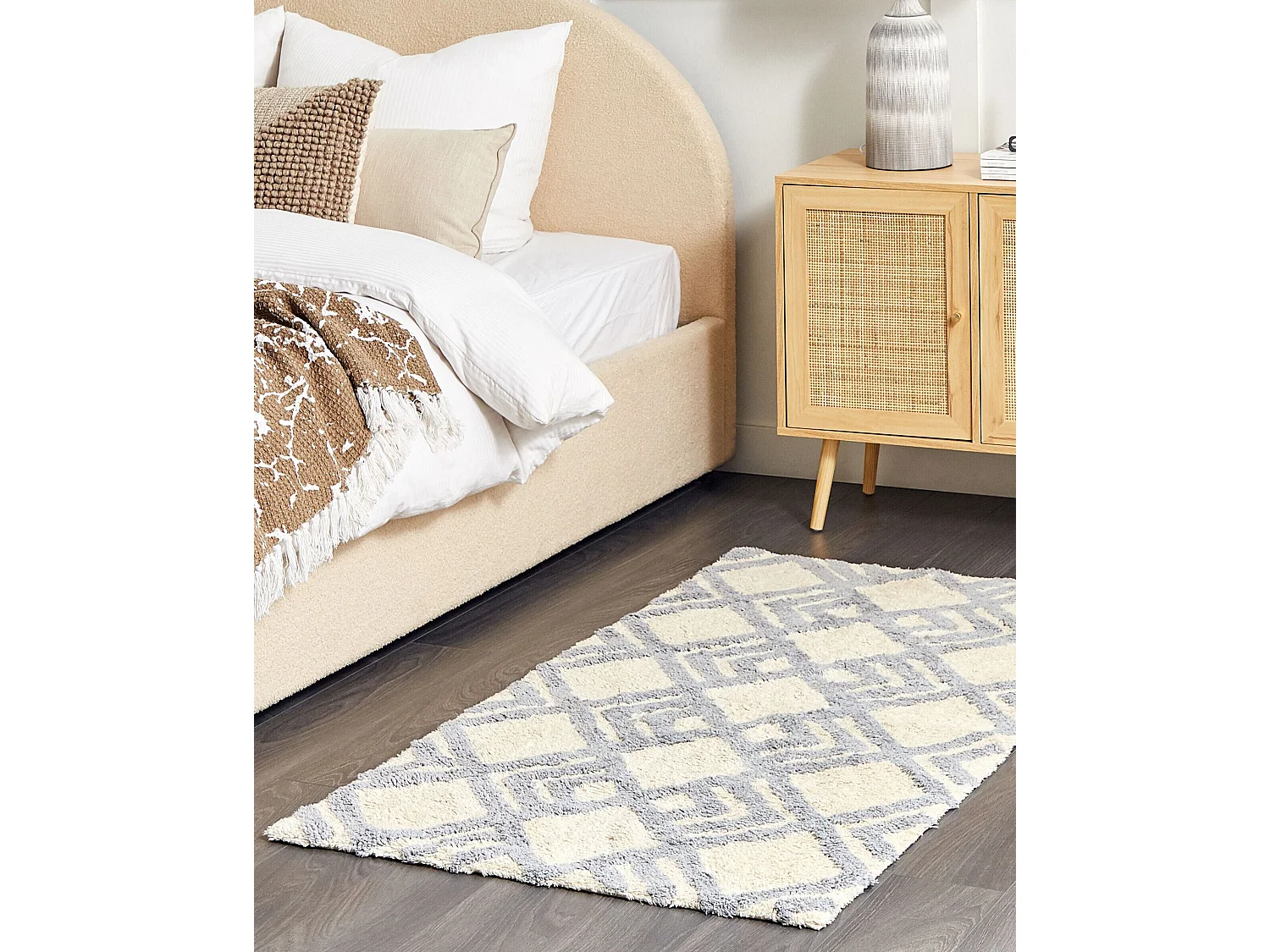 Teppich Baumwolle geometrisches Muster beige / grau 80 x 150 cm Boho Nevsehir
