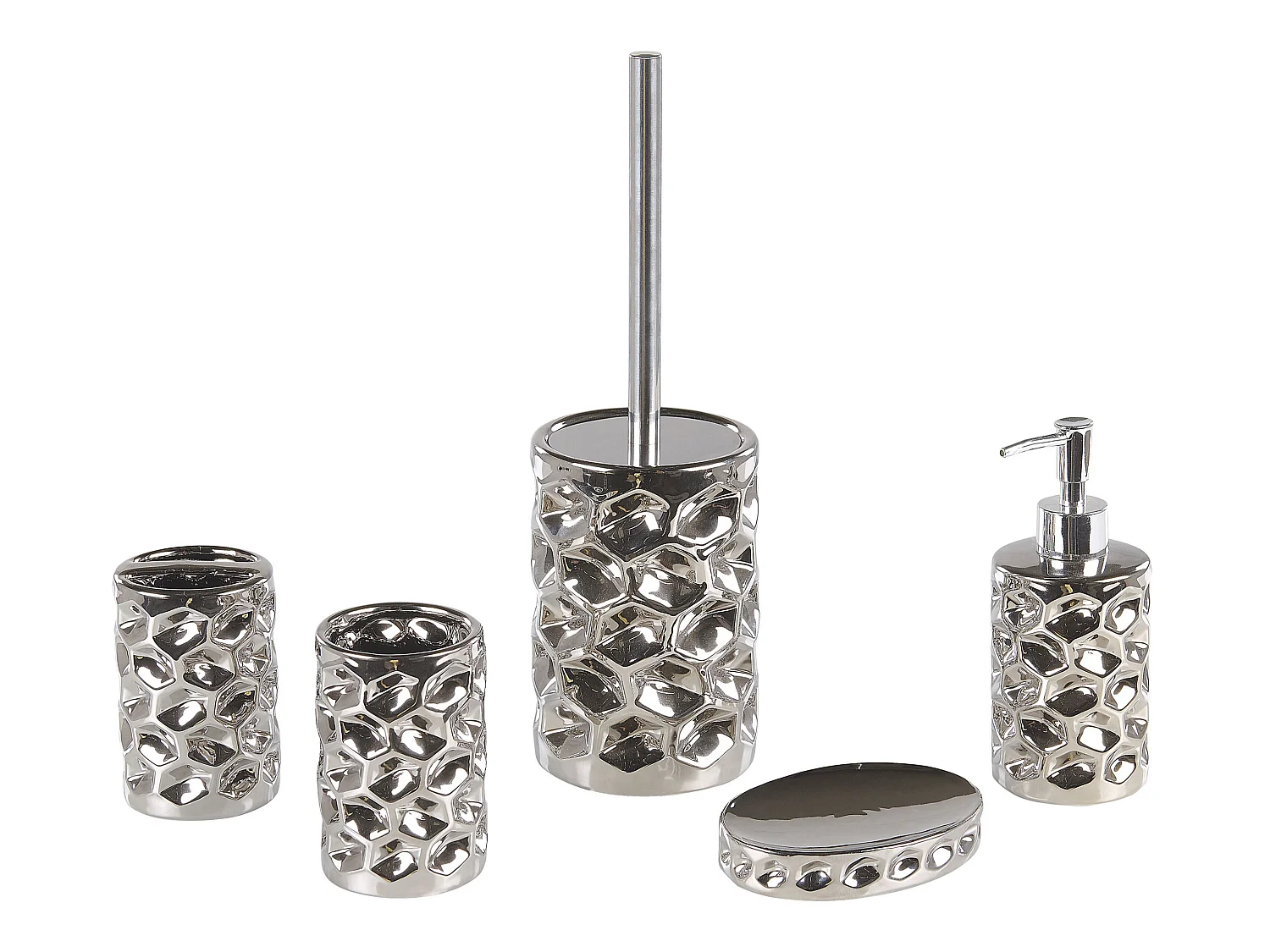 Elegantes Badezimmer-Zubehör 5-teilig aus Keramik in Silber Tirua