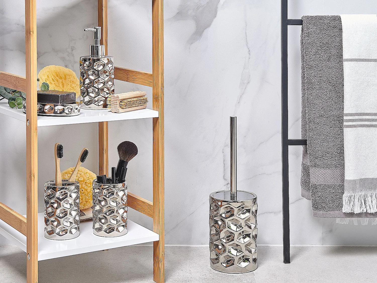 Set de 5 accessoires de salle de bain TIRUA Céramique Argenté