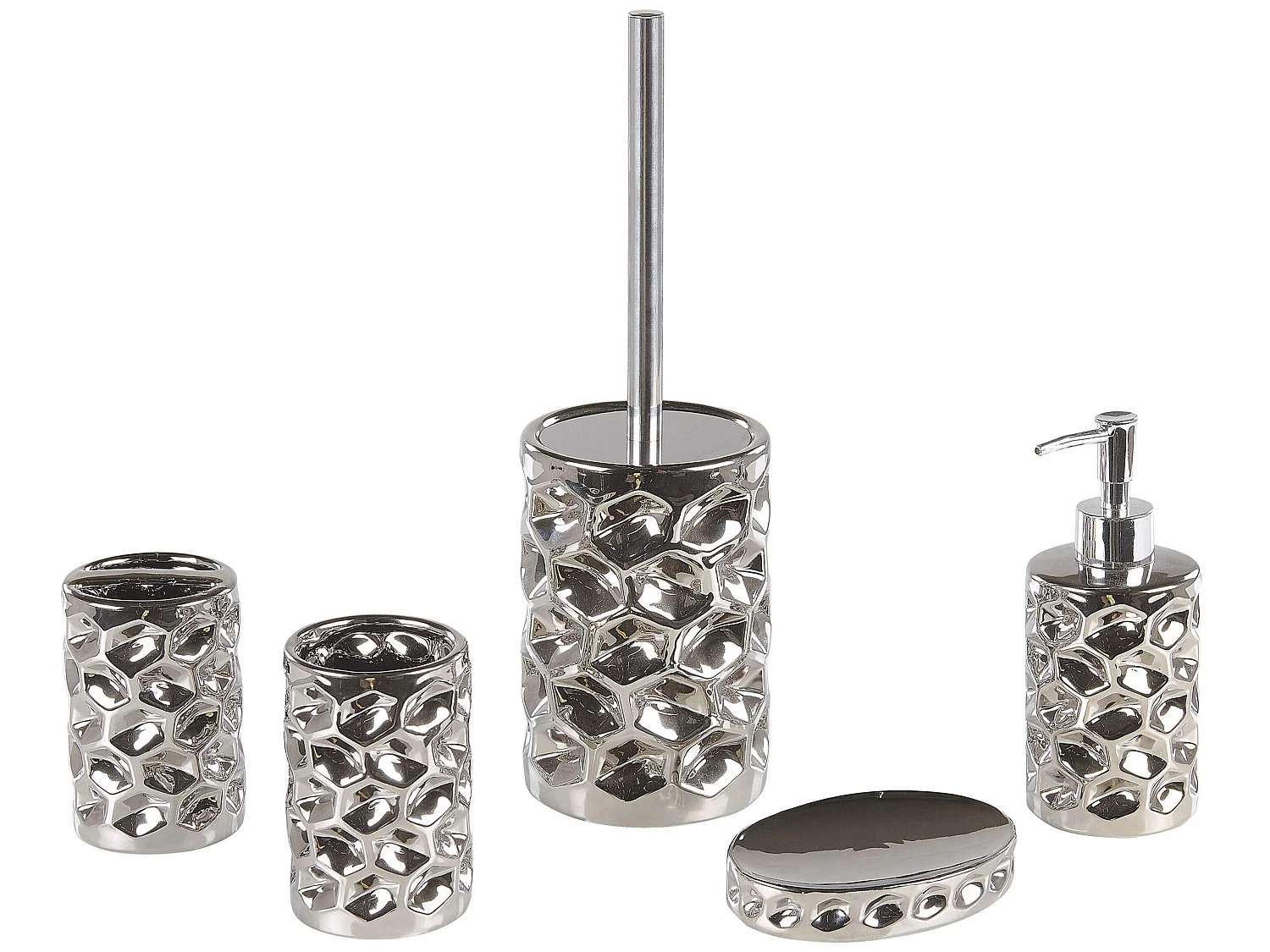 Elegantes Badezimmer-Zubehör 5-teilig aus Keramik in Silber Tirua