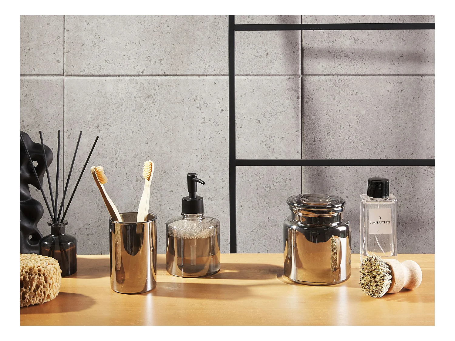 3-delige badkameraccessoireset MANAGUA Glas Grijs