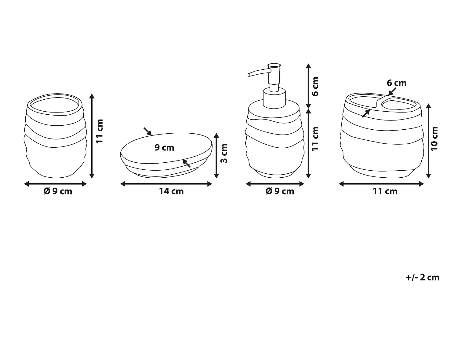 Lot de 4 accessoires de salle de bains en céramique noire CHANCO