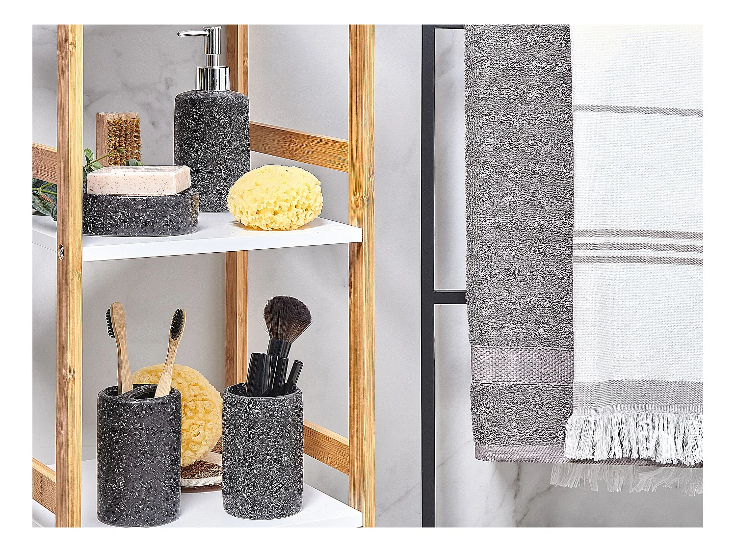 4-delige badkameraccessoireset ILOCA Keramiek Donkergrijs